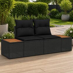 Durable Outdoor 2-Seater Sofa in Black Poly Rattan