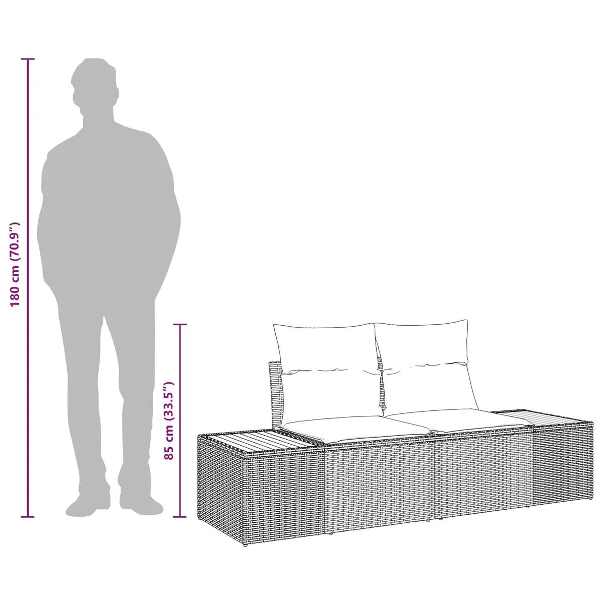 Outdoor Garden Sofa Poly Rattan 2-Seater Black