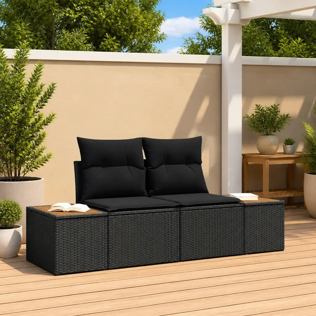 Black Poly Rattan 2-Seater Outdoor Garden Sofa