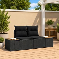 Modern Black Poly Rattan 2-Seater Outdoor Garden Sofa