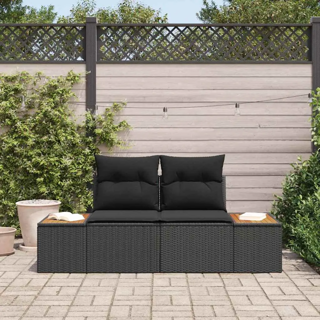 Black Poly Rattan 2-Seater Outdoor Garden Sofa