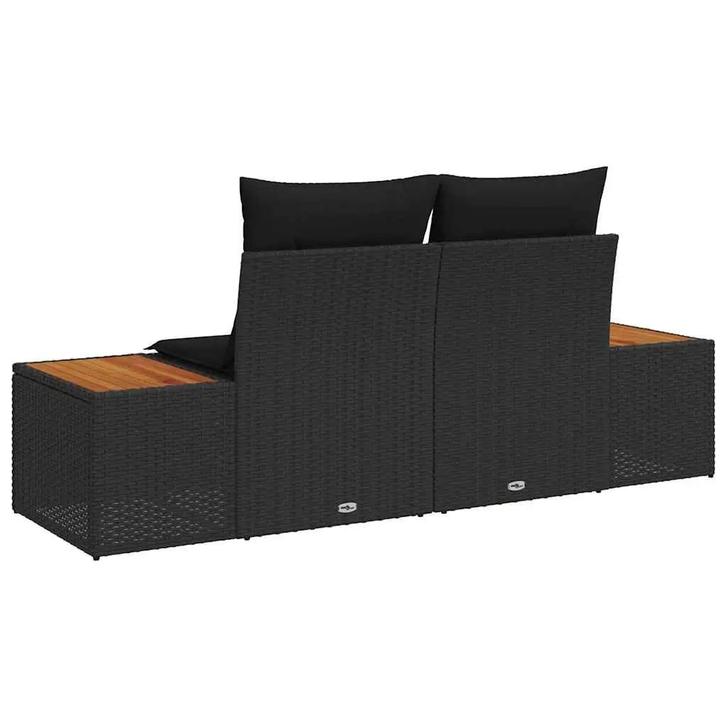 Black Poly Rattan 2-Seater Outdoor Garden Sofa