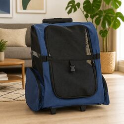 Premium 3-in-1 Pet Trolley Carrier Backpack - Blue