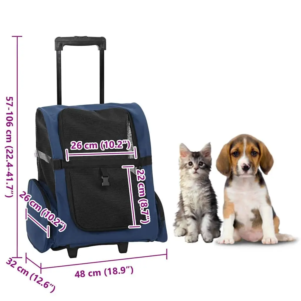 Pet Trolley 3-in-1 Rolling Carrier Backpack Hand Bag Blue Mesh Windows