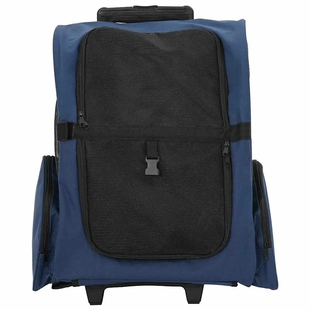 Pet Trolley 3-in-1 Rolling Carrier Backpack Hand Bag Blue Mesh Windows