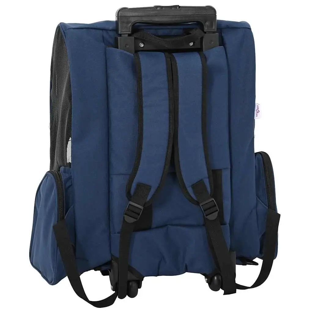 Pet Trolley 3-in-1 Rolling Carrier Backpack Hand Bag Blue Mesh Windows