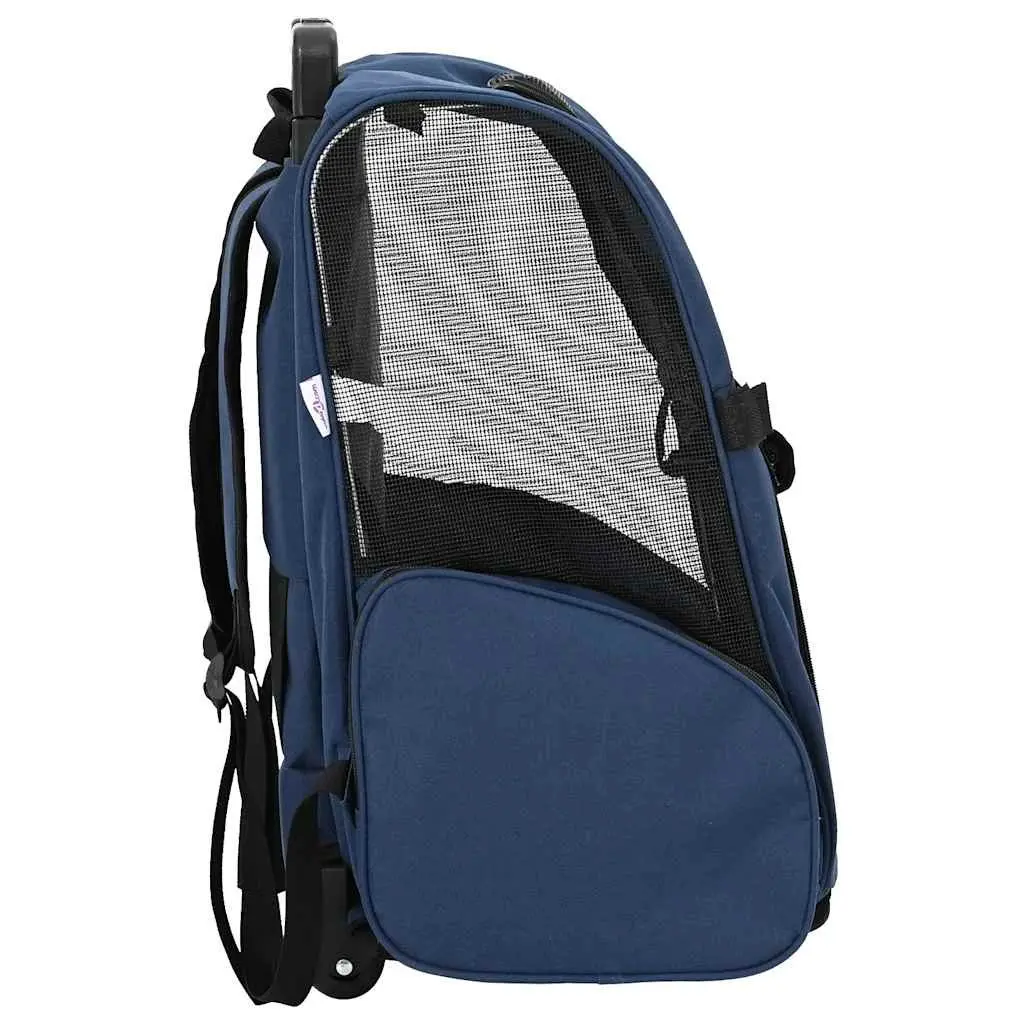 Pet Trolley 3-in-1 Rolling Carrier Backpack Hand Bag Blue Mesh Windows