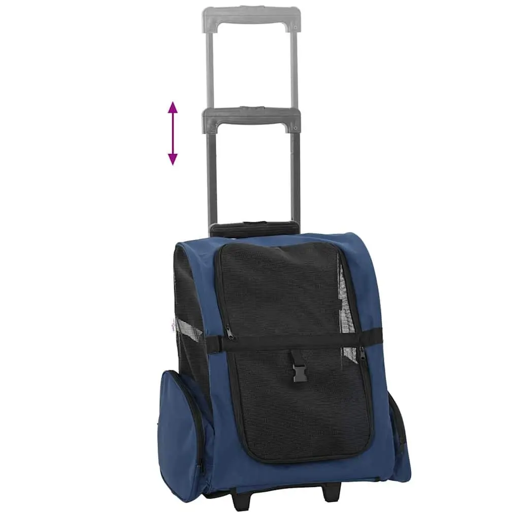 Pet Trolley 3-in-1 Rolling Carrier Backpack Hand Bag Blue Mesh Windows