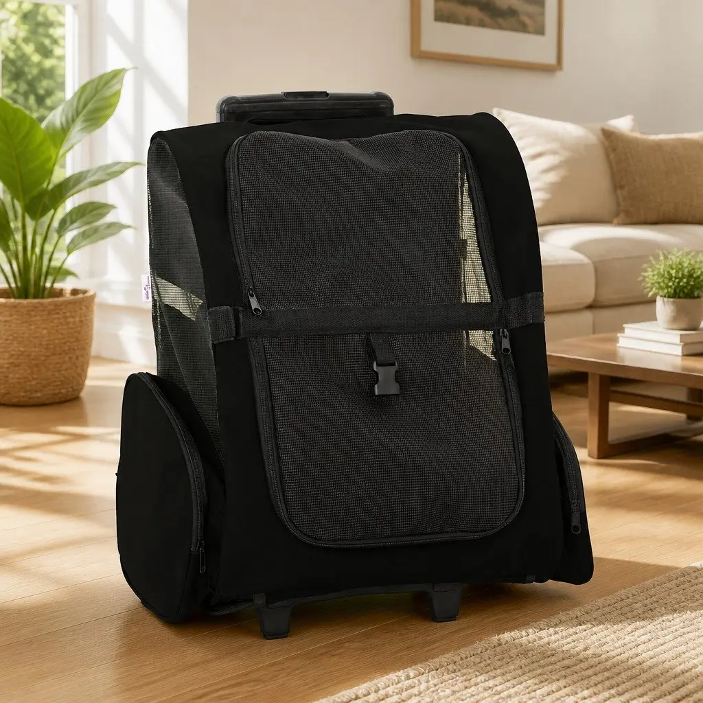 3-in-1 Pet Trolley Carrier Backpack Black 48x32cm