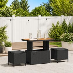 Stylish Outdoor Dining Set in Black Poly Rattan and Acacia