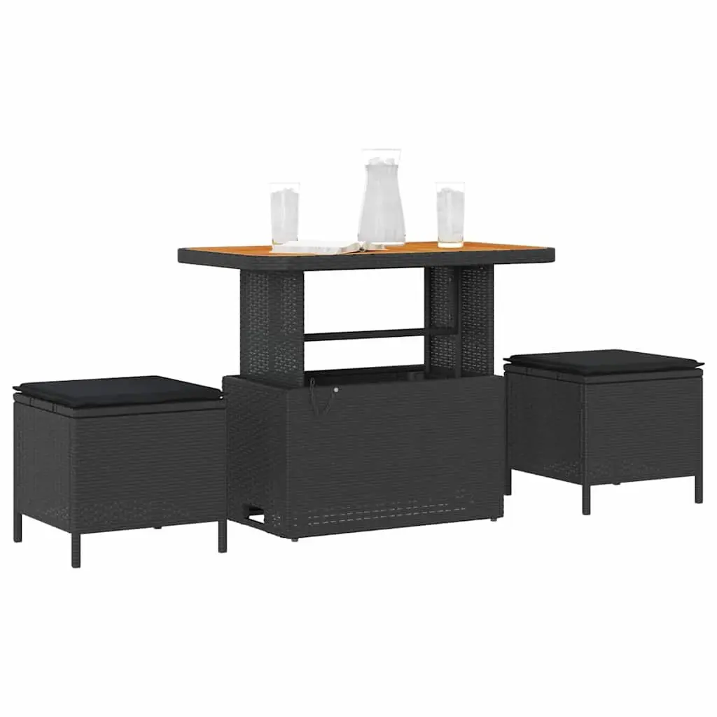 Garden Dining Set Poly Rattan Acacia Wood Black Patio Furniture