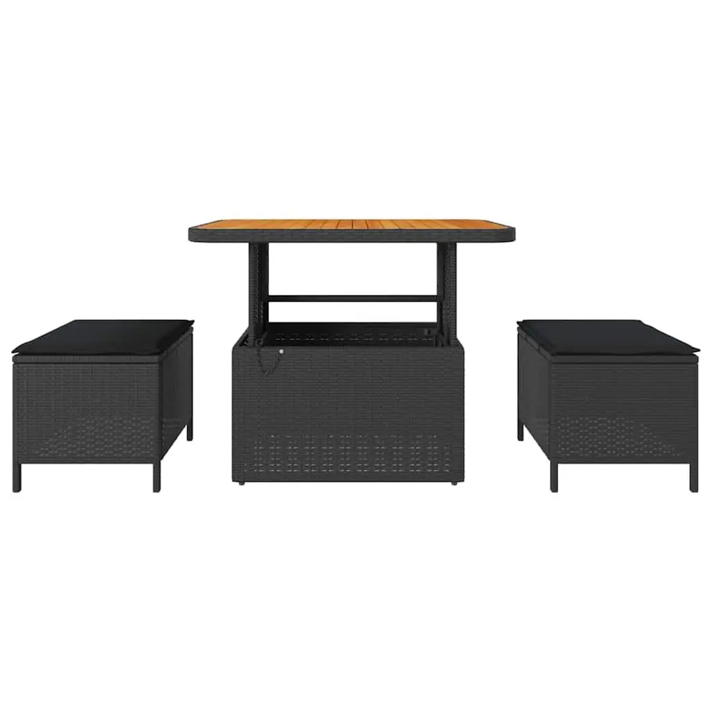 Garden Dining Set Poly Rattan Acacia Wood Black Patio Furniture