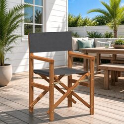 Grey Outdoor Folding Director Chair with Teak Frame
