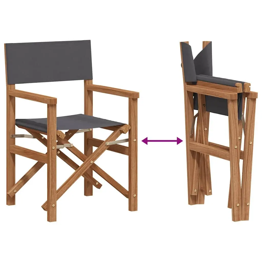 Grey Outdoor Folding Director Chair with Teak Frame