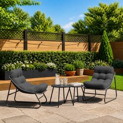Durable Black Steel Frame Outdoor Garden Chairs Set