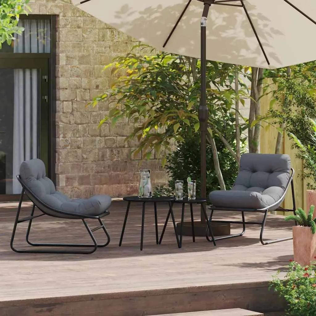 Garden Chairs Powder-Coated Steel Black 2 Piece Patio Seating Set