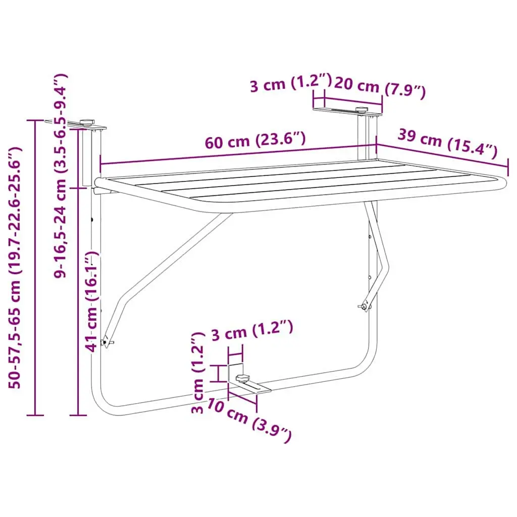 Hanging Balcony Table Steel 60 x 39 x 65 cm Gold