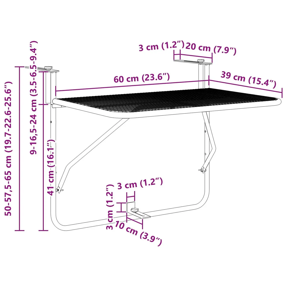 Hanging Balcony Table Foldable Outdoor Furniture Steel Garden Terrace Patio Desk