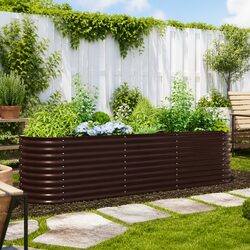Sturdy Brown Steel Raised Bed Planter for Gardens 320x80x81cm