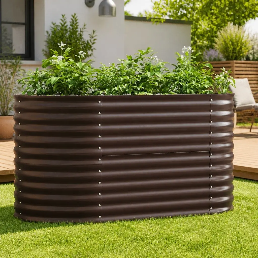 Brown Steel Raised Garden Bed 160x80x81cm for Outdoors