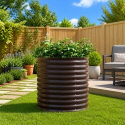 Steel Brown Raised Bed Planter 80x80x81cm for Gardens
