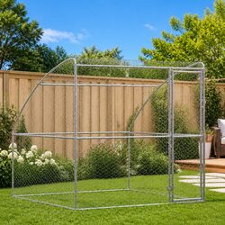 Durable Dog Kennel with Storage Silver Galvanised Steel 2x2x2m