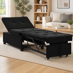 Convertible Black Sofa Bed with Sturdy Plywood Frame