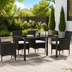 Stylish Black Garden Table with Glass Top 140 x 70 cm