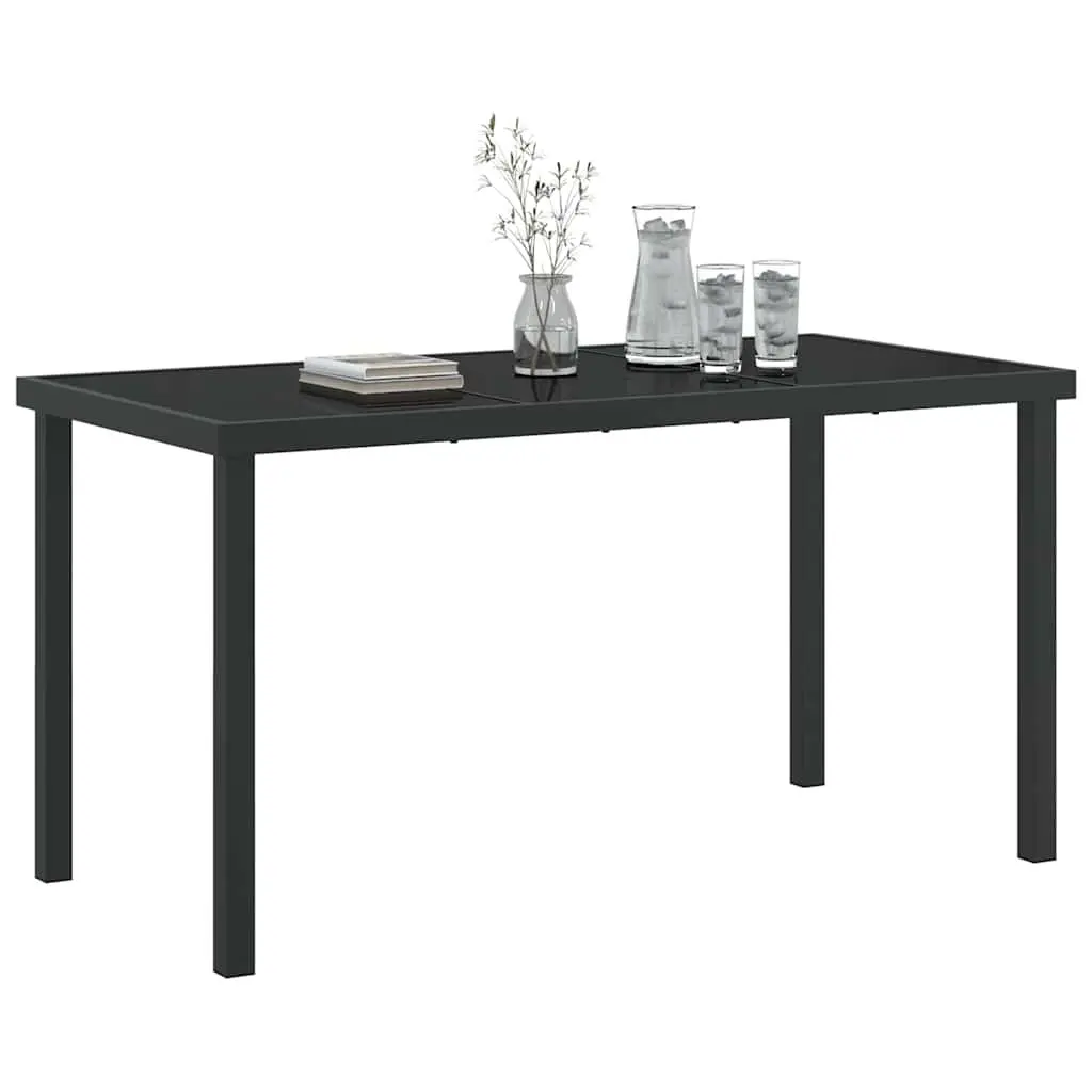 Garden Table Metal Frame Tempered Glass 140 x 70 x 73 cm Black