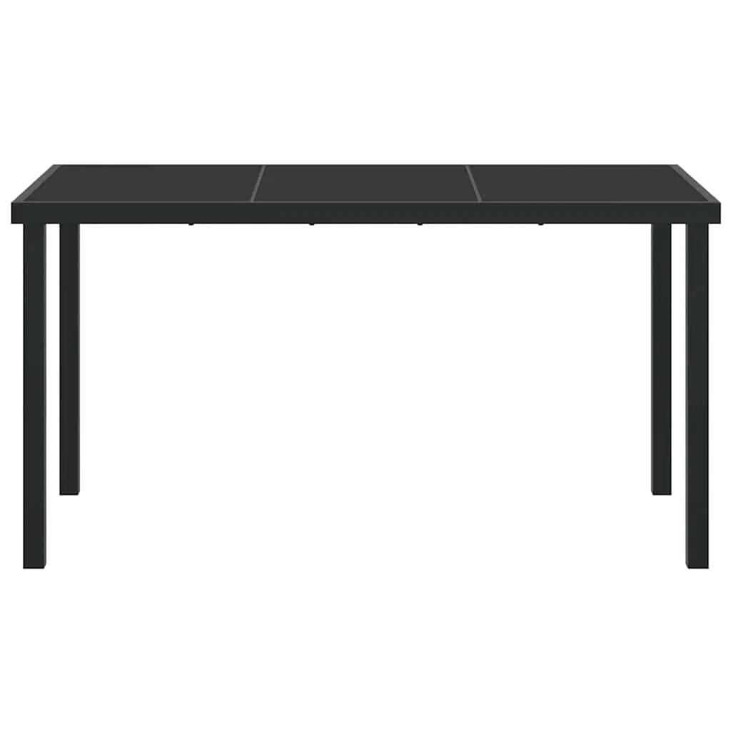Garden Table Metal Frame Tempered Glass 140 x 70 x 73 cm Black