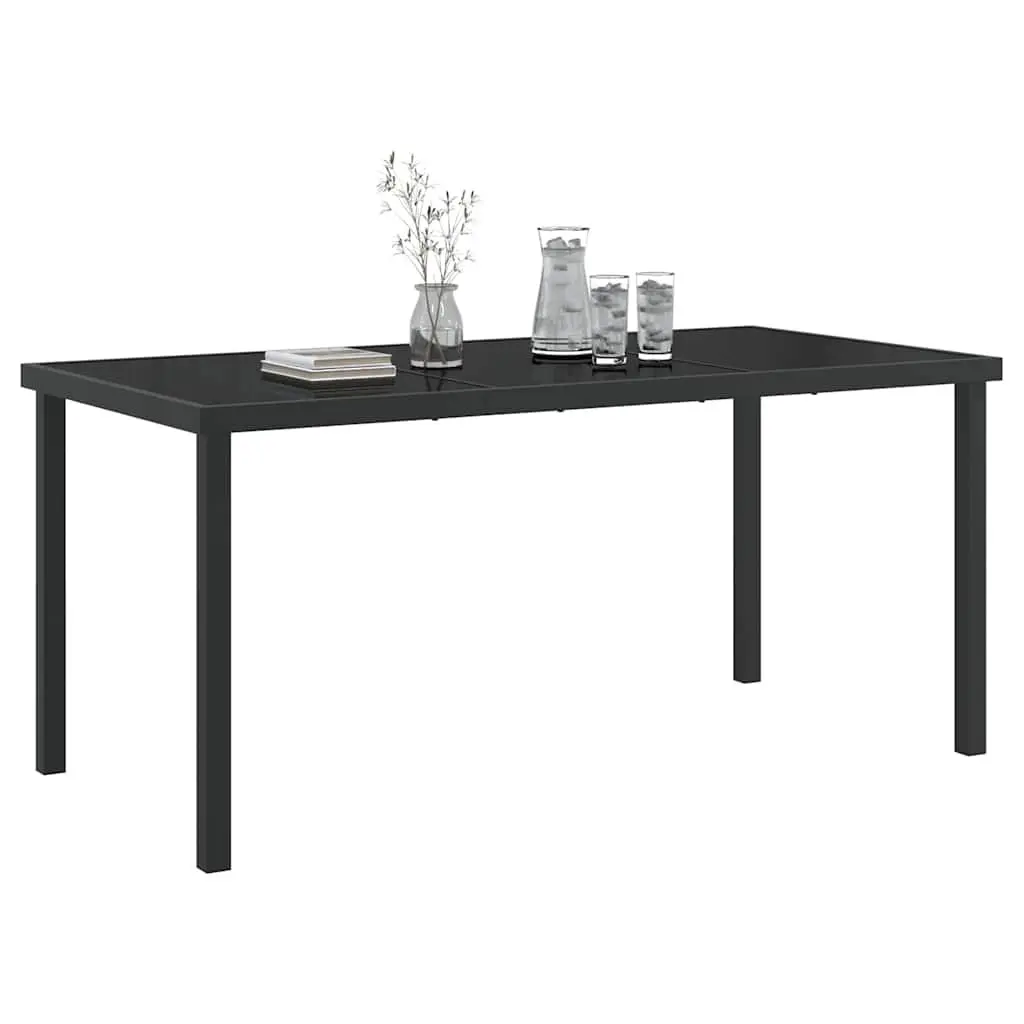 Garden Dining Table Metal 160x80x73cm Black Tempered Glass