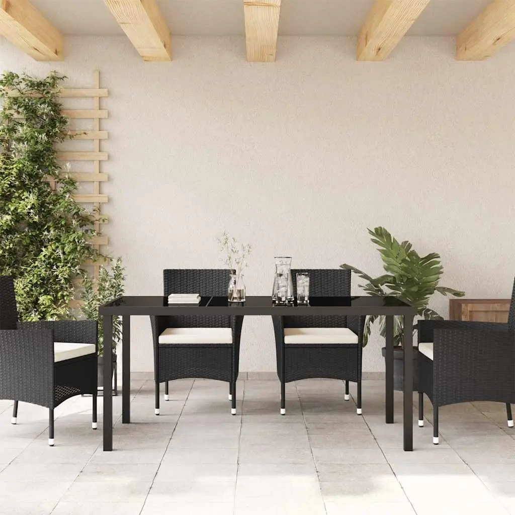 Garden Dining Table Metal 160x80x73cm Black Tempered Glass