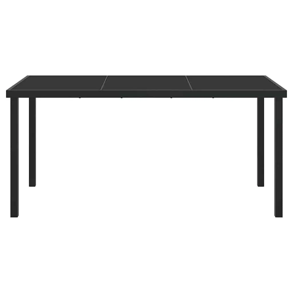 Garden Dining Table Metal 160x80x73cm Black Tempered Glass