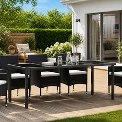 Sturdy Black Outdoor Garden Table with Tempered Glass