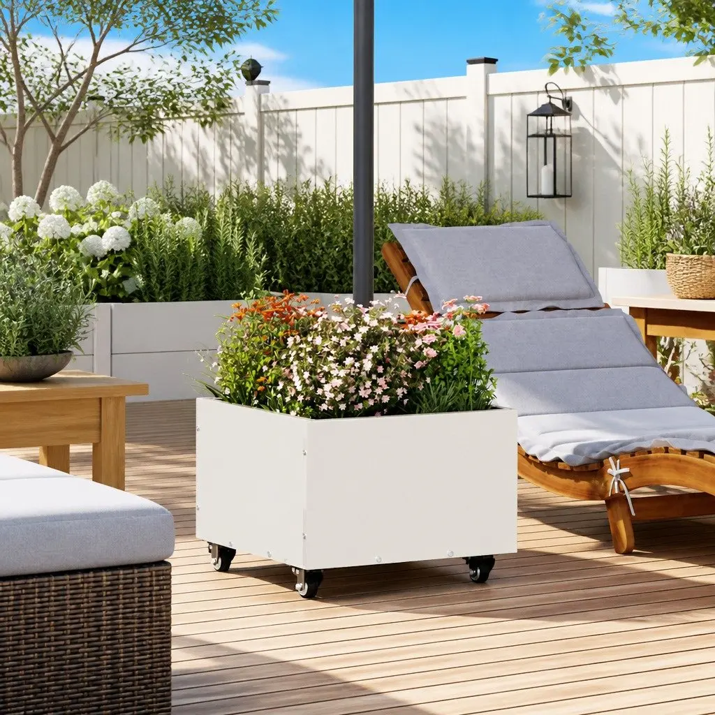 Parasol Base Steel 45 x 45 x 45 cm White Outdoor Umbrella Stand