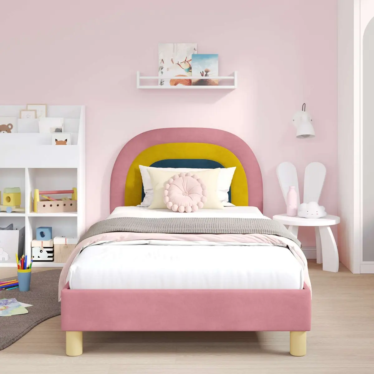 Pink Kids Bed Frame with Headboard 90 x 190 cm