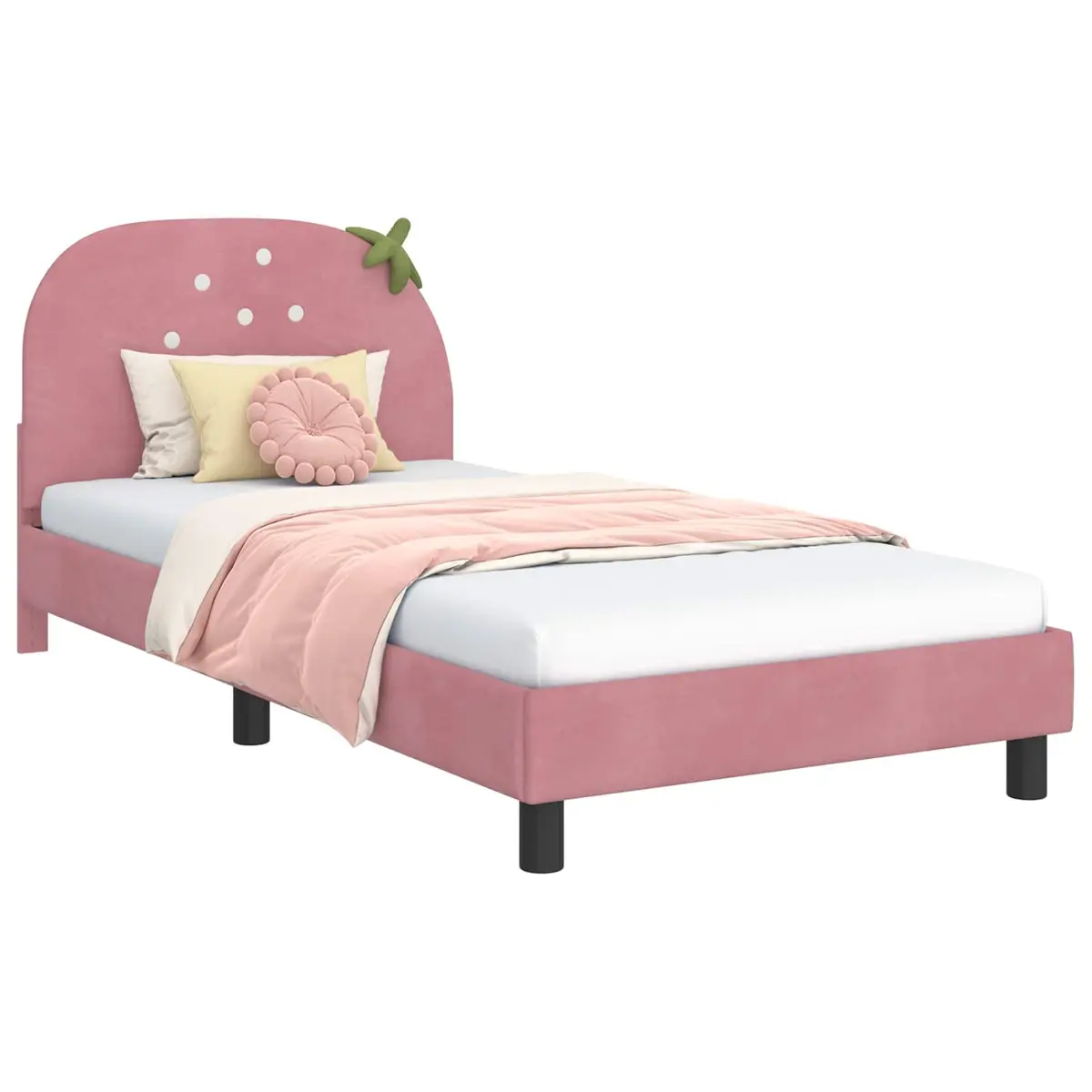 Pink Velvet Kids Bed Frame with Headboard
