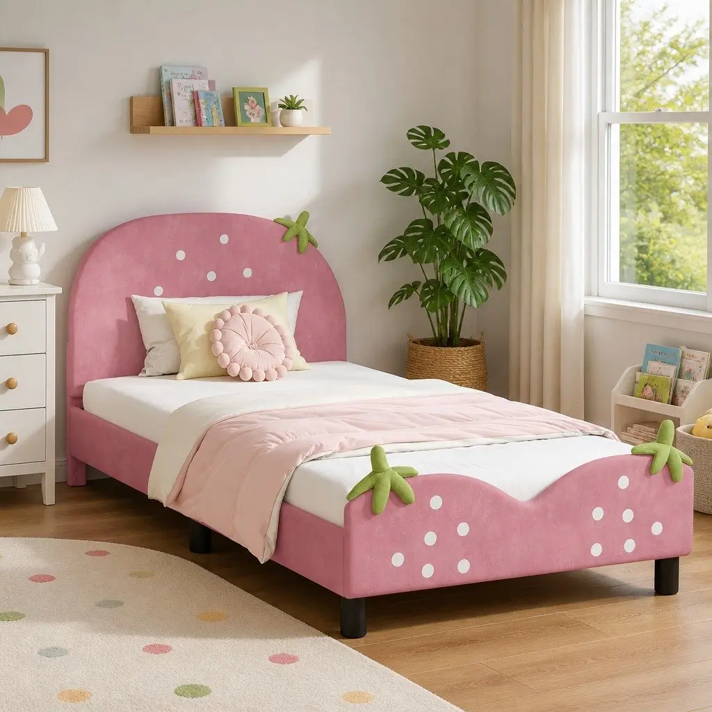 Kids Bed Frame Velvet Upholstered 90 x 190 cm Pink