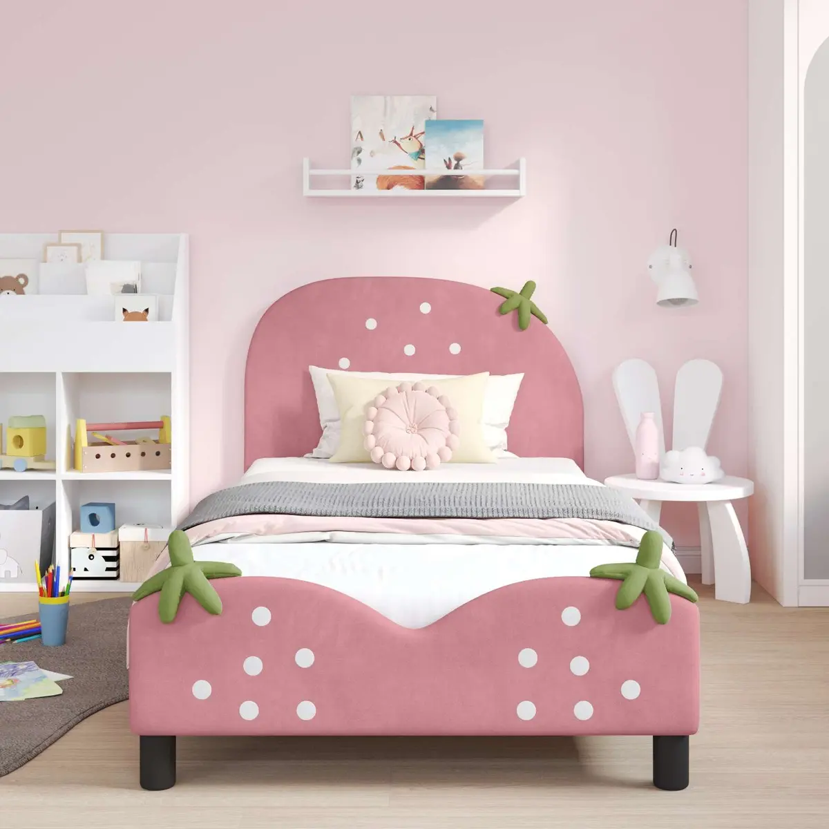 Kids Bed Frame Velvet Upholstered 90 x 190 cm Pink