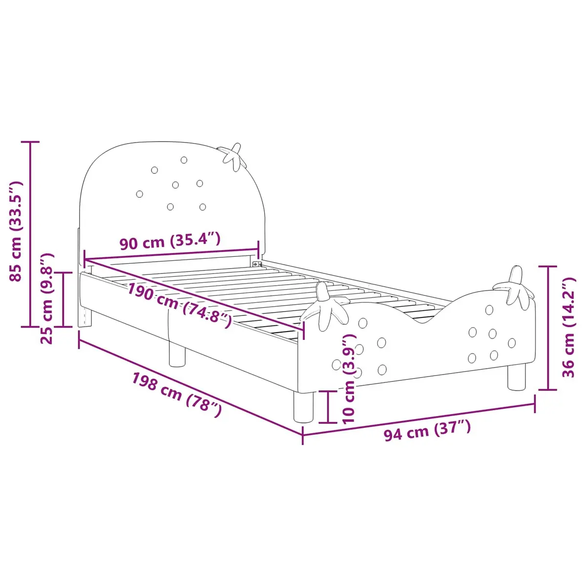 Kids Bed Frame Velvet Upholstered 90 x 190 cm Pink