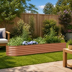 Durable Brown Steel Raised Garden Bed 320x80x44cm