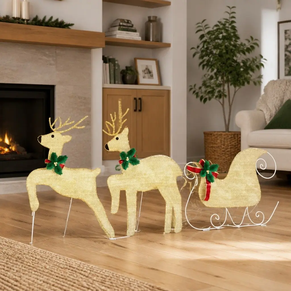 Set of 3 Warm White LED Reindeer Ornaments
