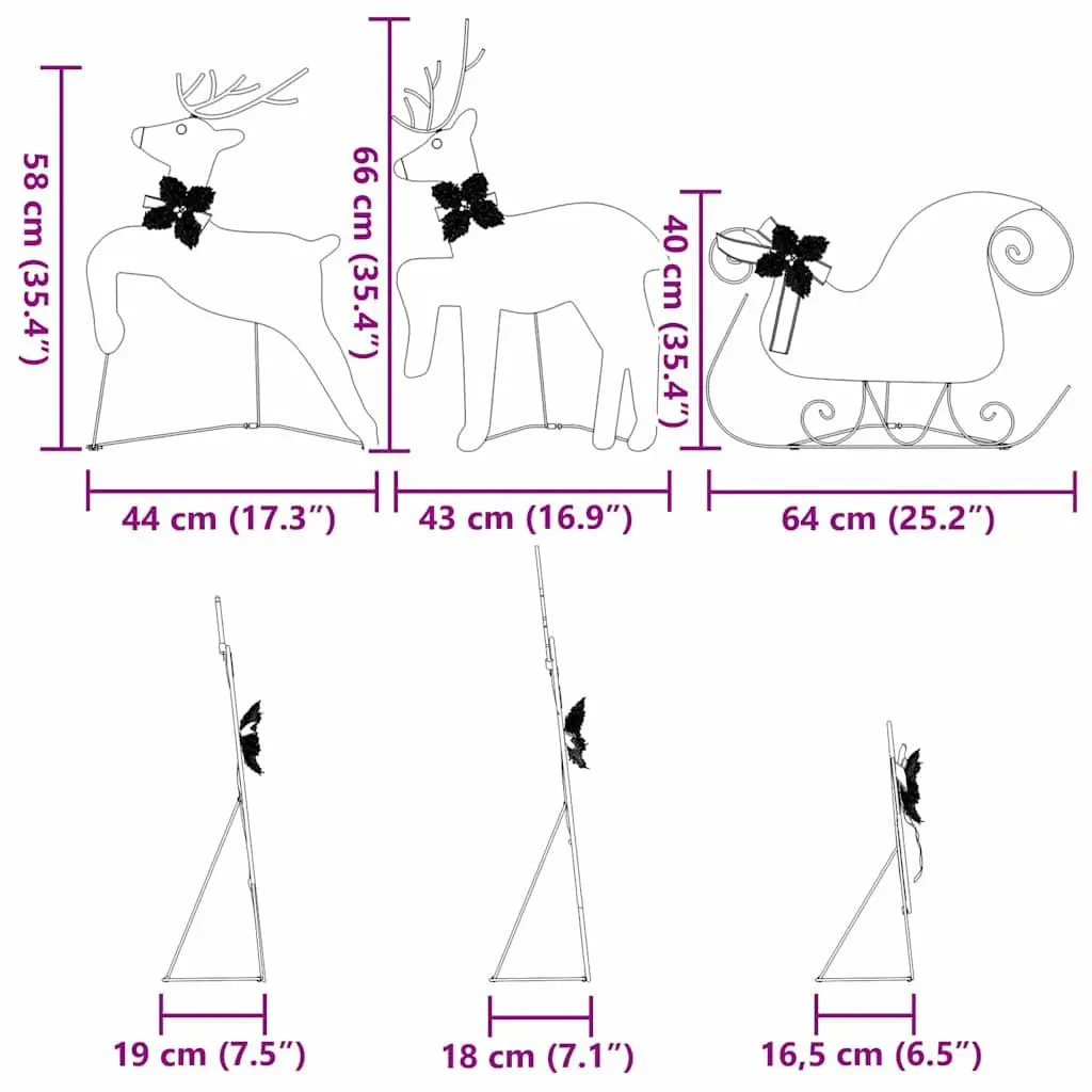 Set of 3 Warm White LED Reindeer Ornaments