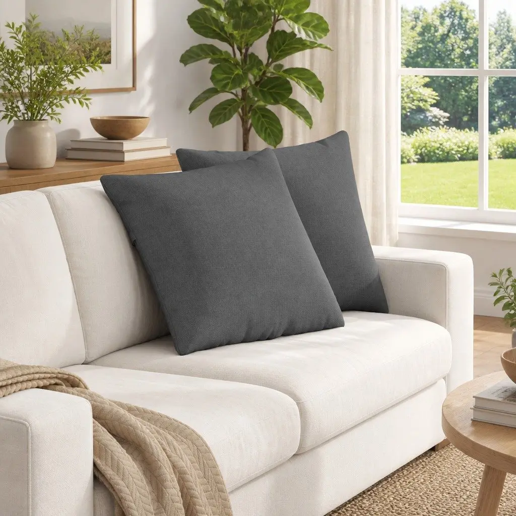 Dark Grey Sofa Pillows 50x50cm Soft Fabric Set