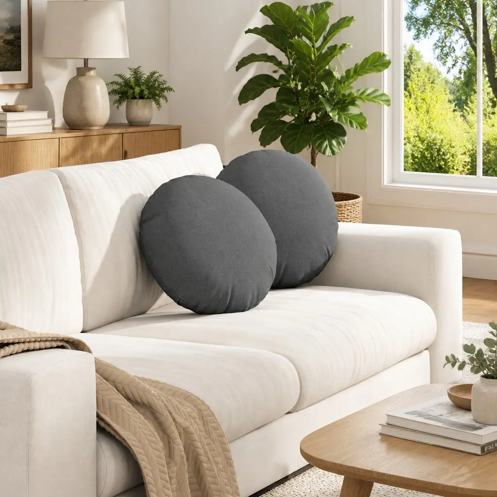 Seat Cushions Fabric 40cm Dark Grey Round 2 pcs Indoor Chair Sofa Decor