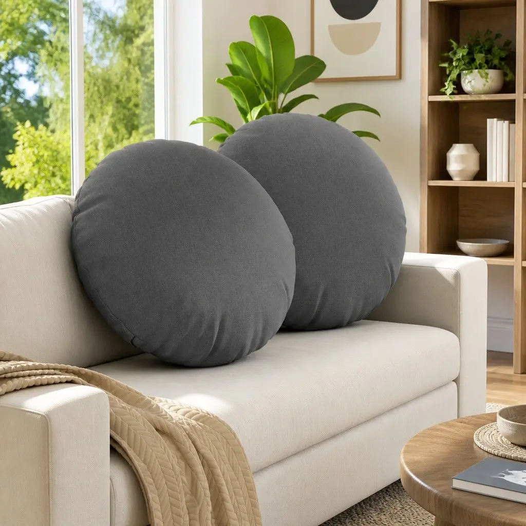 Grey Round Seat Cushions 2 pcs Ø60 x 21 cm Fabric