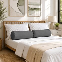 Premium Grey Cylindrical Bolster Pillows 25 x 70 cm