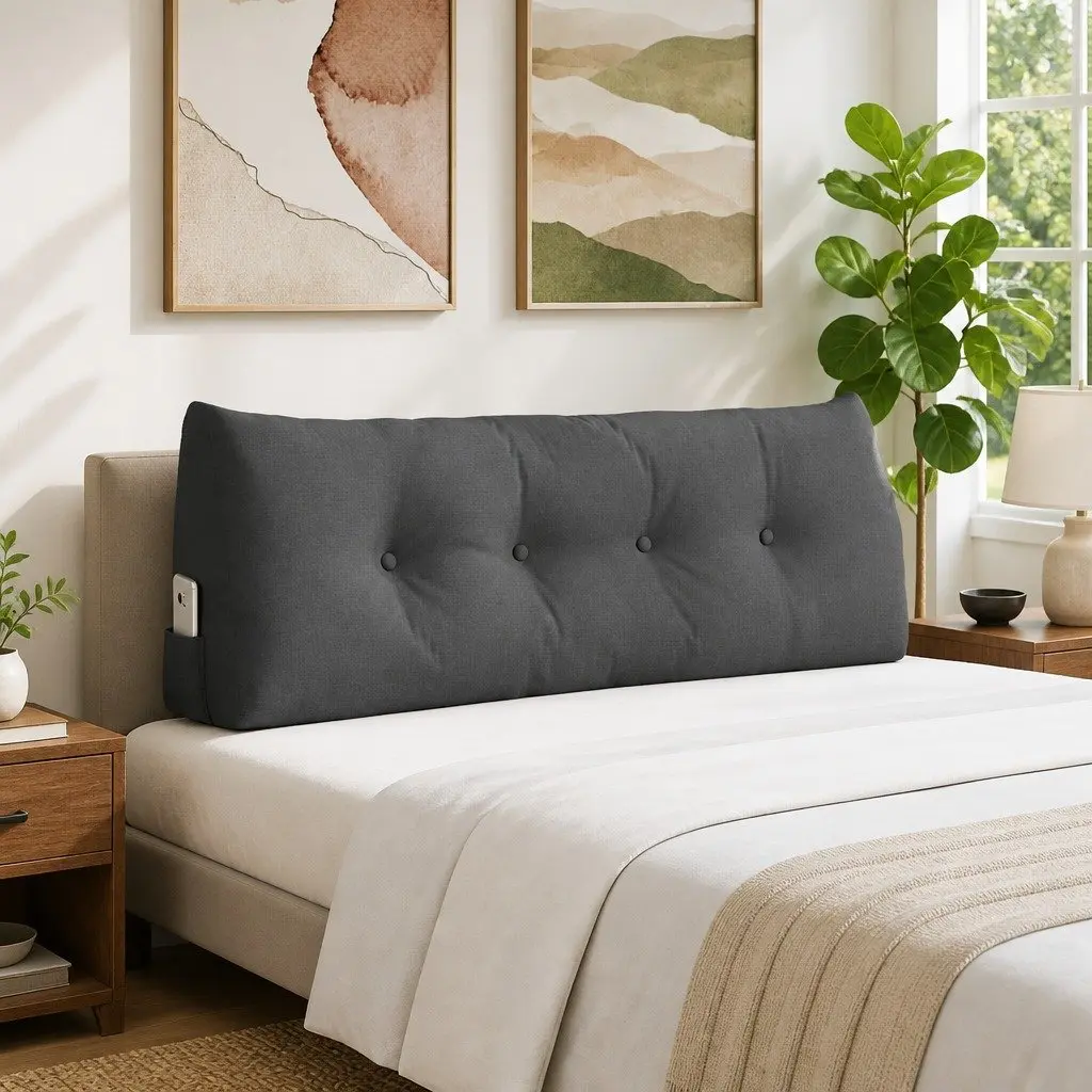 Back Pillow Soft Touch Velvety 120x24x50cm Dark Grey Support Cushion
