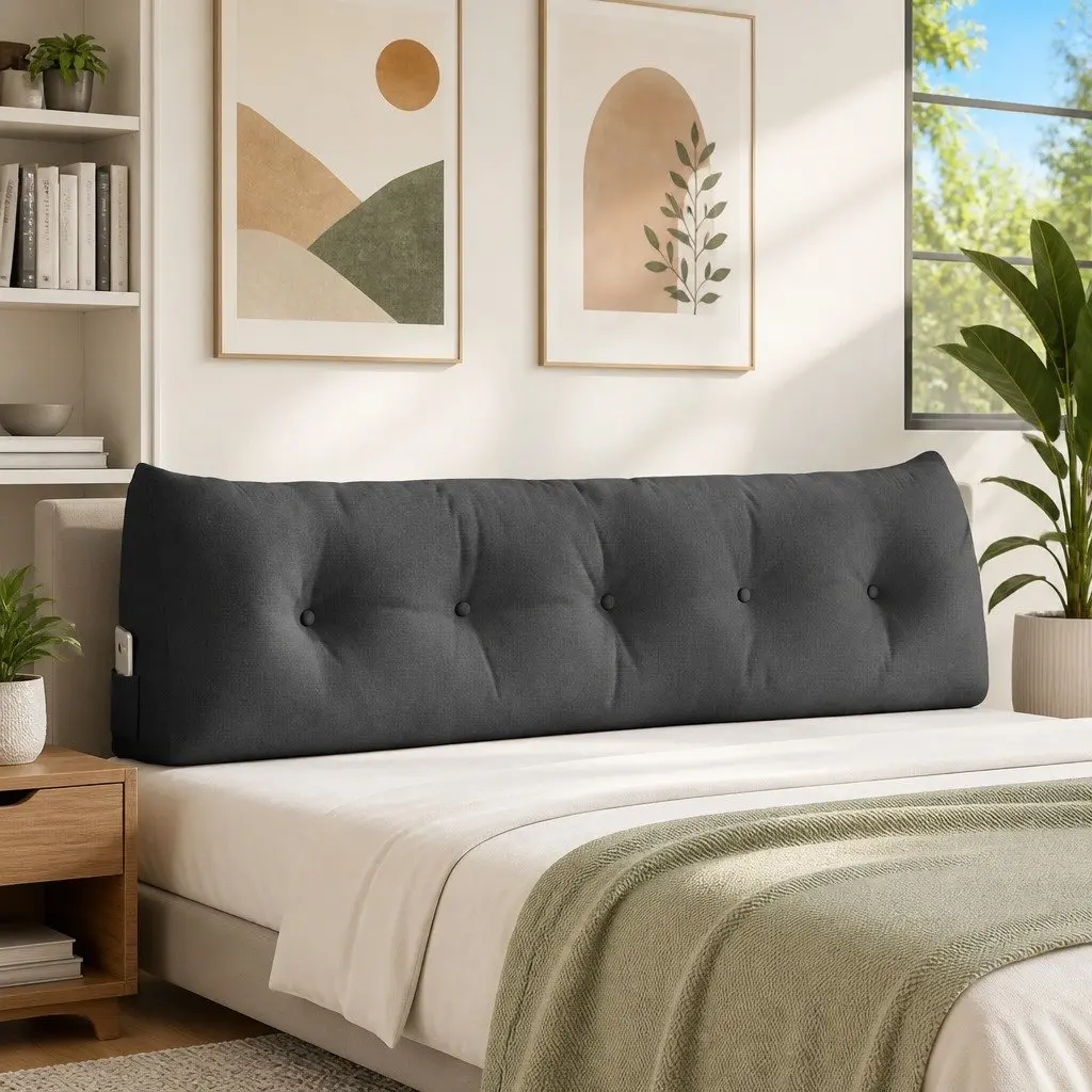 Back Pillow Fabric 160x24x50cm Grey