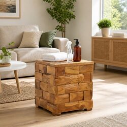 Storage Stool Brown Solid Teak Wood Rectangular Bedroom Lounge Entryway Bench